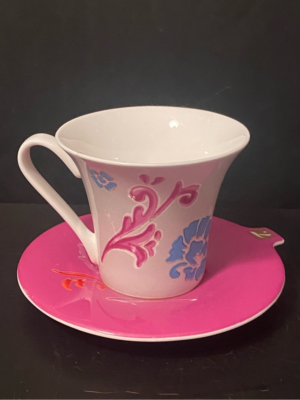 Ceramic Porcelain Art Nouveau Pink Gray Flower Cup/Saucer Set  Japan “T”